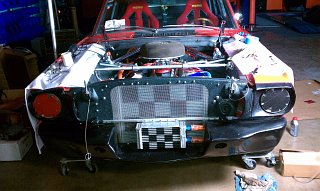 Fastback Mustang - Camaro Radiator Installed